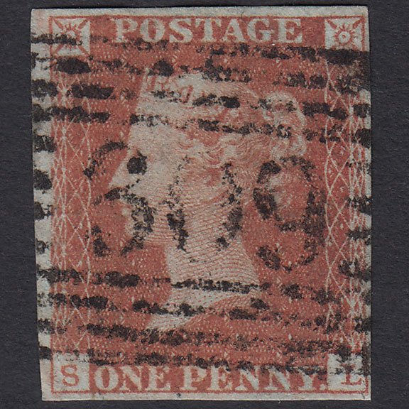 GB QV 1841 1d Red-brown (Plate 93) SG8-B1(1) SL FU 4 Margins Stonehaven 309