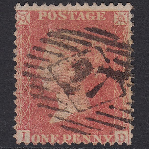 GB QV 1857 1d Pale Red Transitional (Plate 44) SGC9(3) ID FU London IS 27