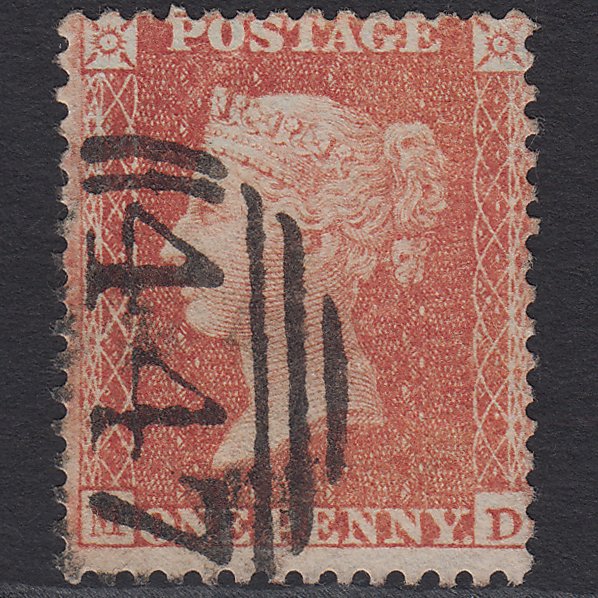 GB QV 1855 1d Red-brown (Plate 4) SG24-C3(1) MD GU Leeds 447