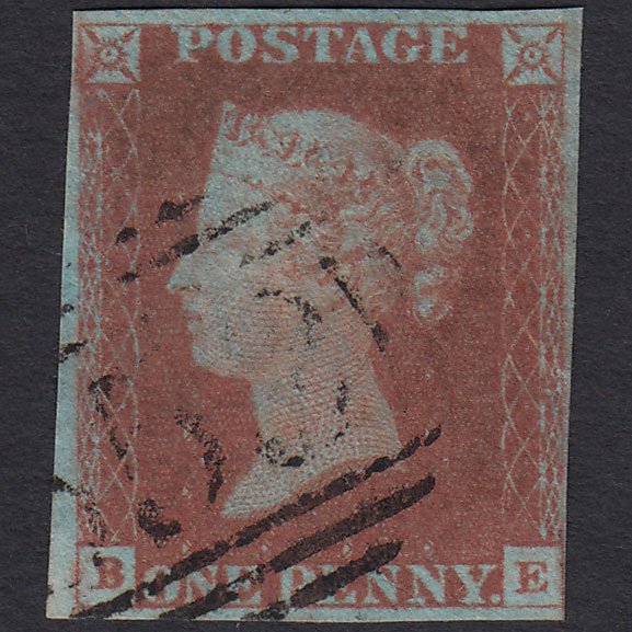 GB QV 1841 1d Very Blued (Plate 74) SG8a-B1(2) BE FU 4 Margins
