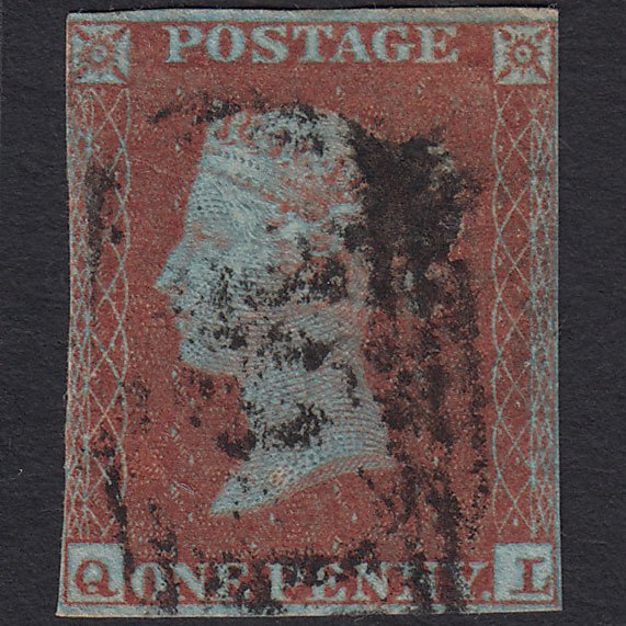 GB QV 1841 1d Very Blued (Plate 136) SG8a-B1(2) QL GU nr 4 Margins