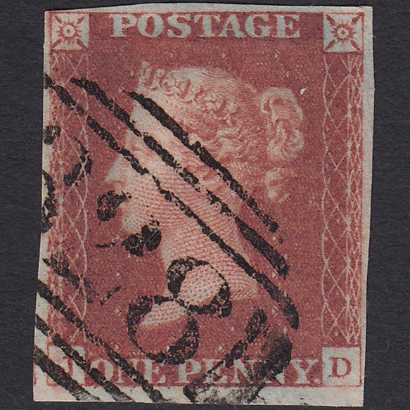 GB QV 1841 1d Red-brown (Plate 74) SG8-B1(1) JD FU 4 Margins Edgware 328
