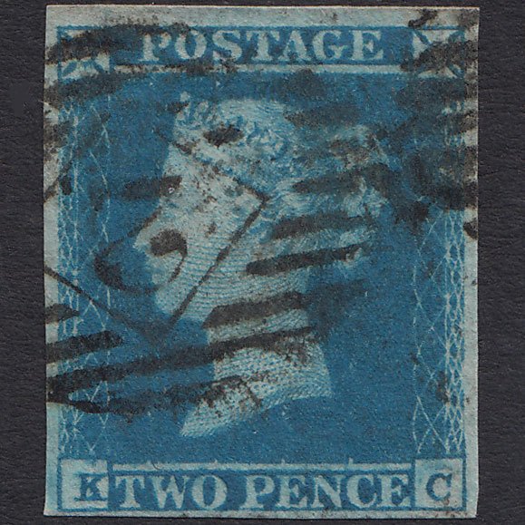 GB QV 1841 2d Blue (Plate 4) SG14-E1(2) KC FU 4 Margins London IS 2