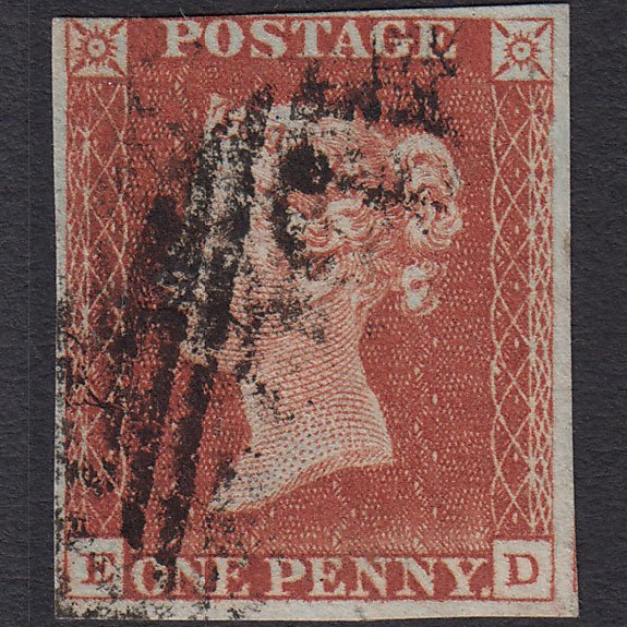 GB QV 1841 1d Red-brown (Plate 52) SG8-B1(1) ED GU nr 4 Margins