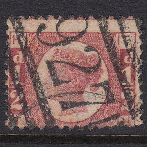 GB QV 1870 1/2d Rose-red Pl 14 SG48-G4 TH FU Yarmouth 927 Large Misperf