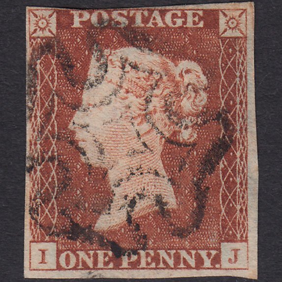 GB QV 1841 1d Red-brown Penny Black (Plate 2) SG7-A2 IJ FU nr 4 Margins MX