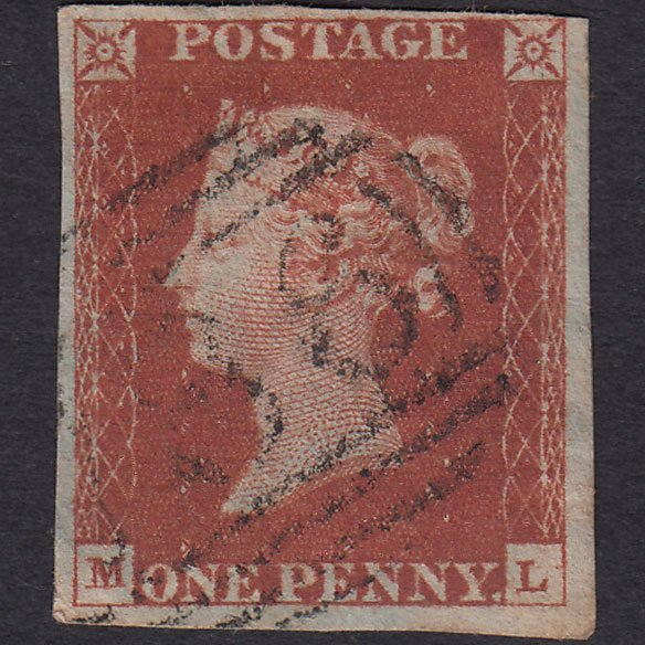 GB QV 1841 1d Deep Red-brown (Plate 42) SG10-B1(4) ML GU 4 Margins