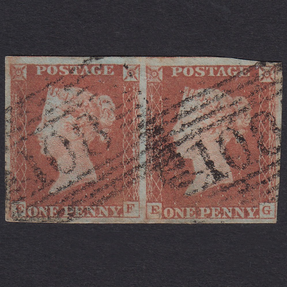 GB QV 1841 1d Red-brown (Plate 77) SG8-B1(1) EF-EG GU Pair 4M Dumfries 108