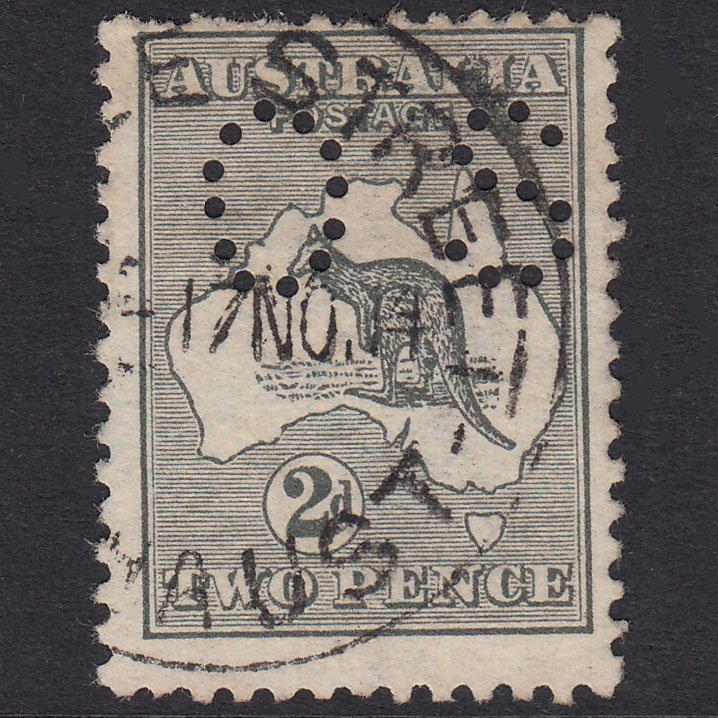 AUSTRALIA 1915 2d Grey Kangaroo SGO43 GU OS Perfin CDS