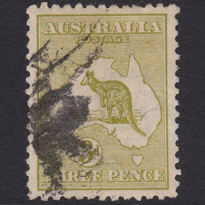 AUSTRALIA 1915 3d Yellow-Olive Kangaroo SG37 FU