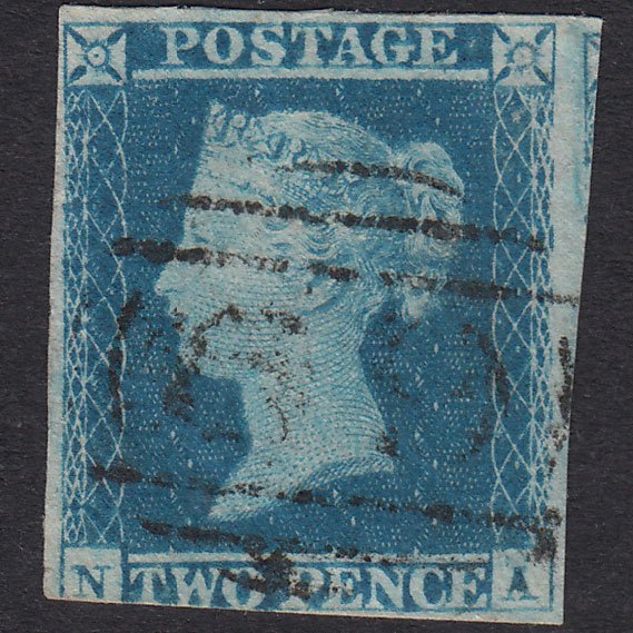 GB QV 1841 2d Blue Plate 4 SG14-E1(2) NA GU 3 Margins Bicester 69