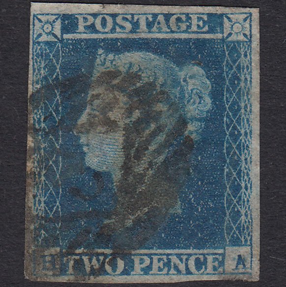 GB QV 1841 2d Blue Plate 4 SG14q-E1(2) HA GU 4 Margins Thin Paper