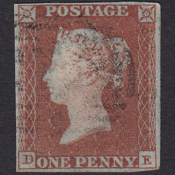 GB QV 1841 1d Red-Brown Plate 125 SG8-B1(1) DE GU 4 Margins Light Cancel