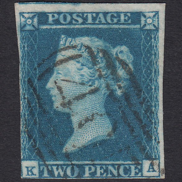 GB QV 1841 2d Dp Full Blue Pl 3 SG15-E1(3) Ivory Head KA FU Nr 4M Ipswich