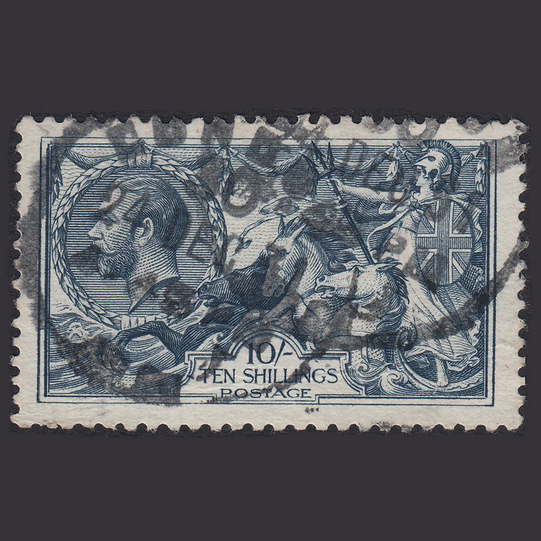 GB KG5 1919 10/- Blackish-Blue Seahorses SGN71(3) GU London CDS