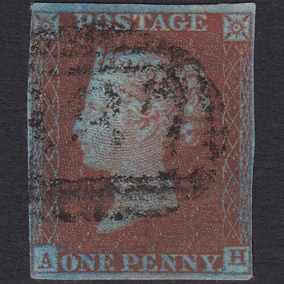 GB QV 1841 1d Very Blued Plate 50 SG8A-B1(2) AH FU 4 Margins