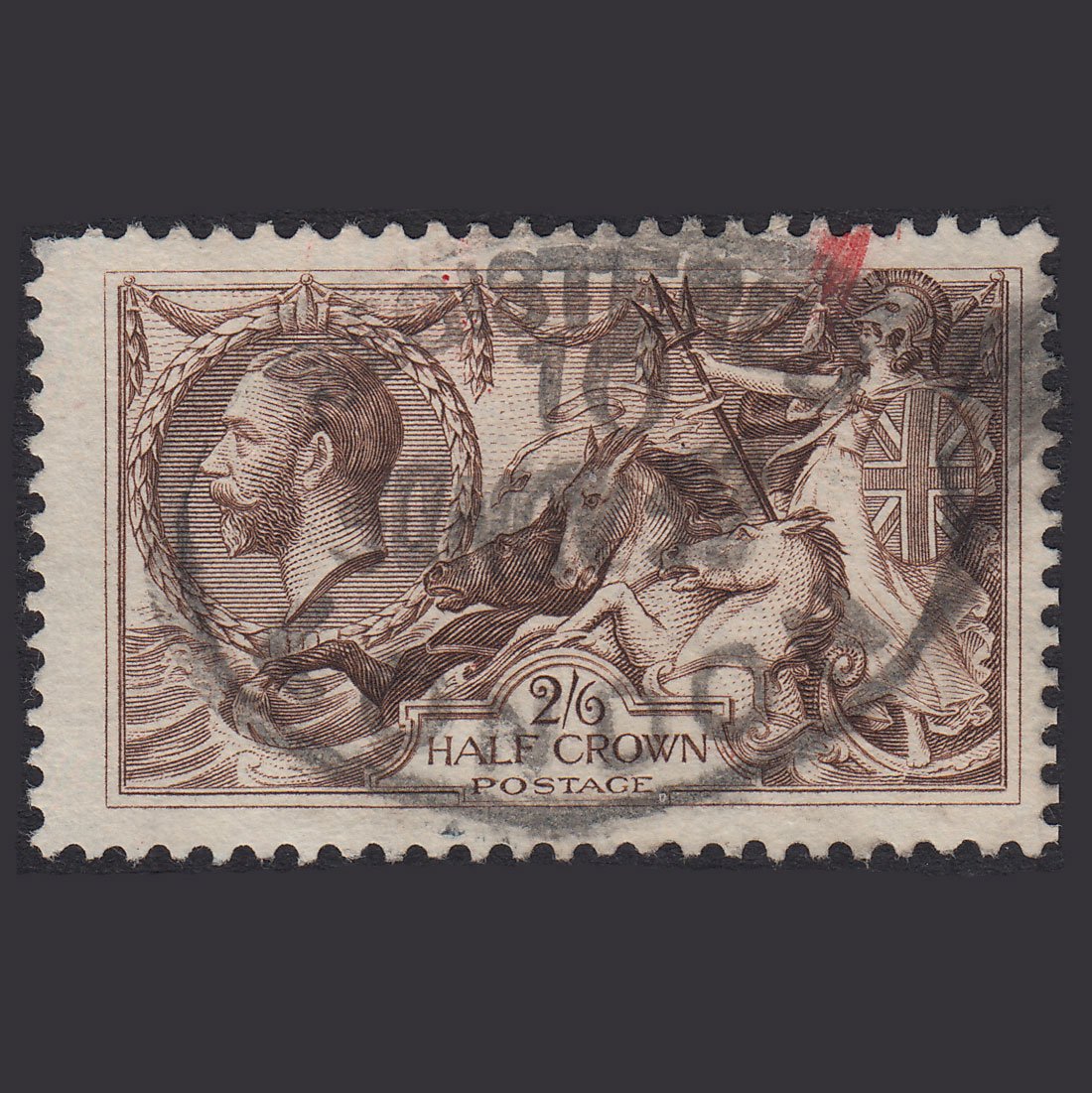 GB KG5 1918 2/6 Reddish Brown Seahorses SG415-N65(3) FU Registered Cancel