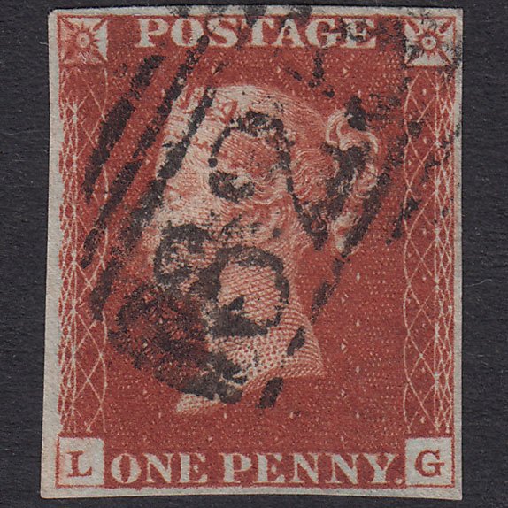 GB QV 1841 1d Deep Red-Brown Plate 60 SG10-B1(4) GU 4M Guildford 325