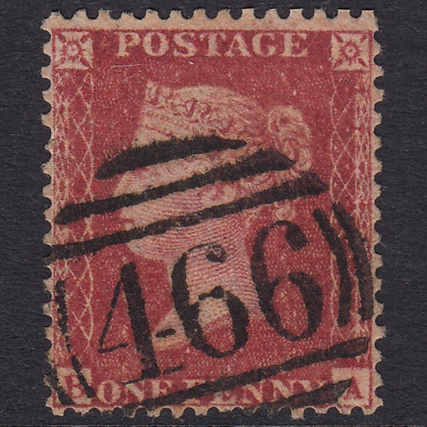 GB QV 1857 1d Rose-Red Plate 37 SG40-C10(1) BA FU Liverpool 466
