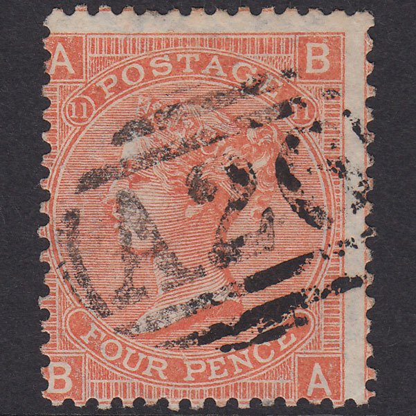 GB QV 1865 4d Dull Vermillion Pl 11 SG93-Z37 Wmk Inv BA FU Gibraltar A26