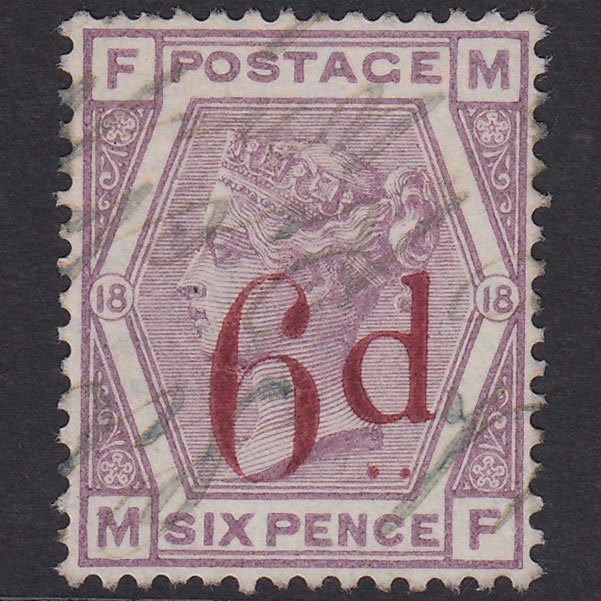 GB QV 1883 6d on 6d Lilac Plate 18 SG162 MF FU Manuscript Well Centred