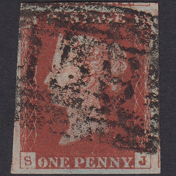 GB QV 1841 1d Deep Red-Brown Plate 52 SG10-B1(4) SJ GU Nr 4M Glasgow 159