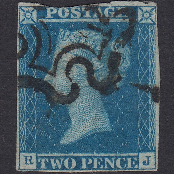 GB QV 1841 2d Blue Plate 3 SG14-E1(2) RJ GU 3 Margins Maltese Cross