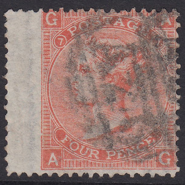 GB QV 1865 4d Dull Vermillion Plate 7 SG93-J54 AG GU Gibraltar A26
