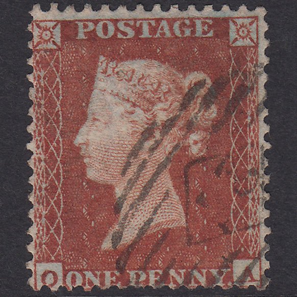 GB QV 1855 1d Red-Brown Plate R1 SG22-C2(1) OA GU Light Cancel Micro Tear