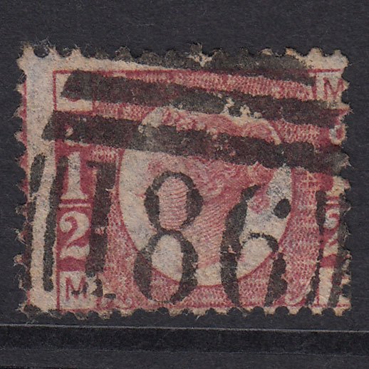 GB QV 1870 1/2d Rose-Red Plate 4 SG48-G4 MS FU Chesterfield 186 Misperf