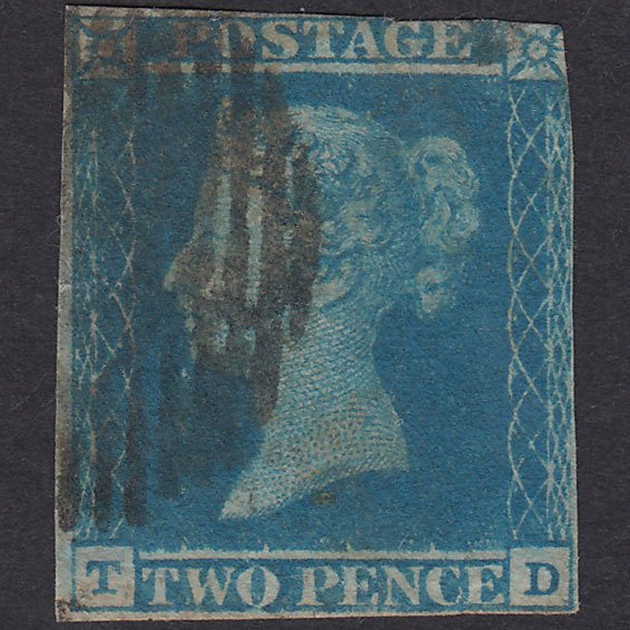 GB QV 1841 2d Pale Blue Plate 3 SG13-E1(1) TD GU London IS Cancel