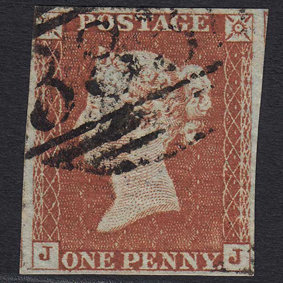 GB QV 1841 1d Red-brown (Plate 47) (SG8) 'JJ' GU Hull (383) 4 Margins