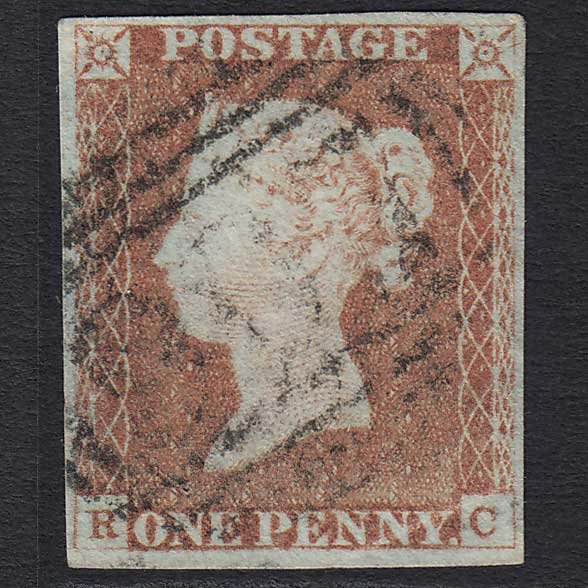 GB QV 1841 1d Red-brown (Plate 72) (SG8) 'RC' GU Woodbridge (907) 4 Margins