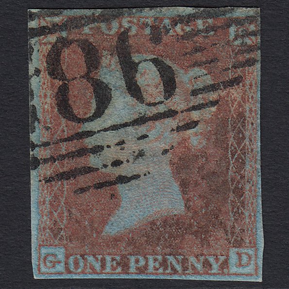GB QV 1841 1d Very Blued (Plate 130) SG8a-B1(2) GD GU Dublin 186 4 Margins