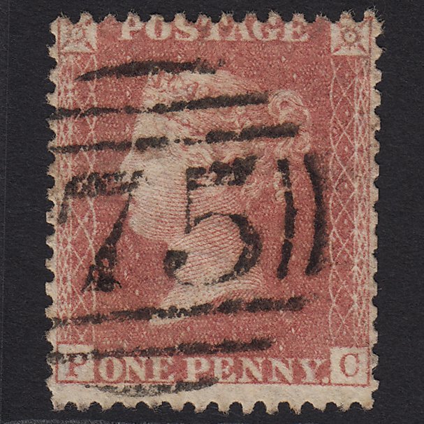 GB QV 1857 1d Rose-red (Plate 44) SG40-C10(1) PC GU Birmingham 75