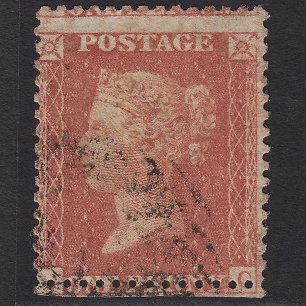 GB QV 1857 1d Pale Red Transitional (Plate 34) SGC9(3) JC GU Misperf