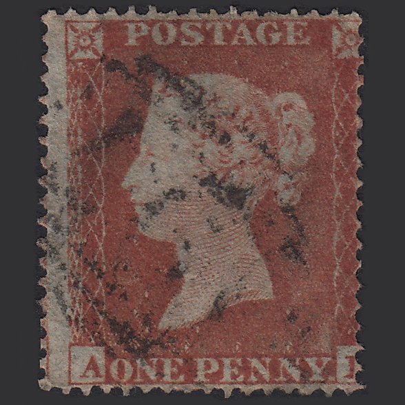 GB QV 1854 1d Red-brown SG17-C1(1) A? GU Worn Impression Misperf