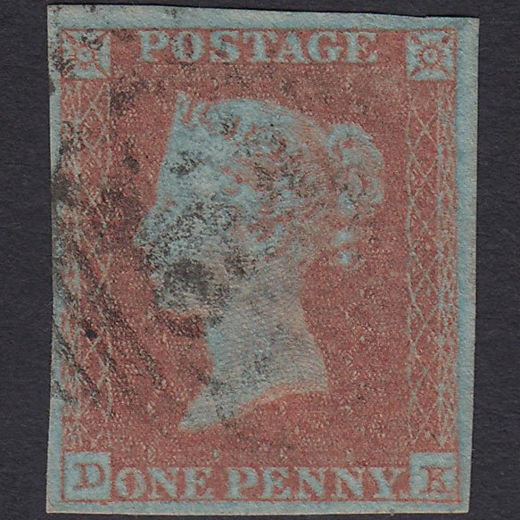 GB QV 1841 1d Very Blued (Plate 128) SG8a-B1(2) DK FU 4 Margins