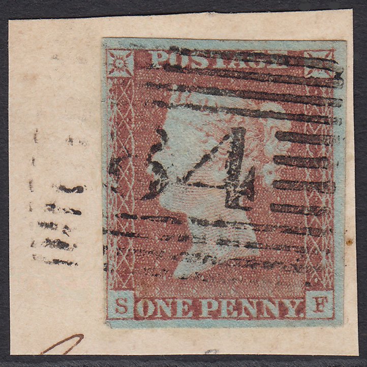 GB QV 1841 1d Pale Red-brown (Plate 77) SG9-B1(3) SF FU 4M Crieff 84 on Piece