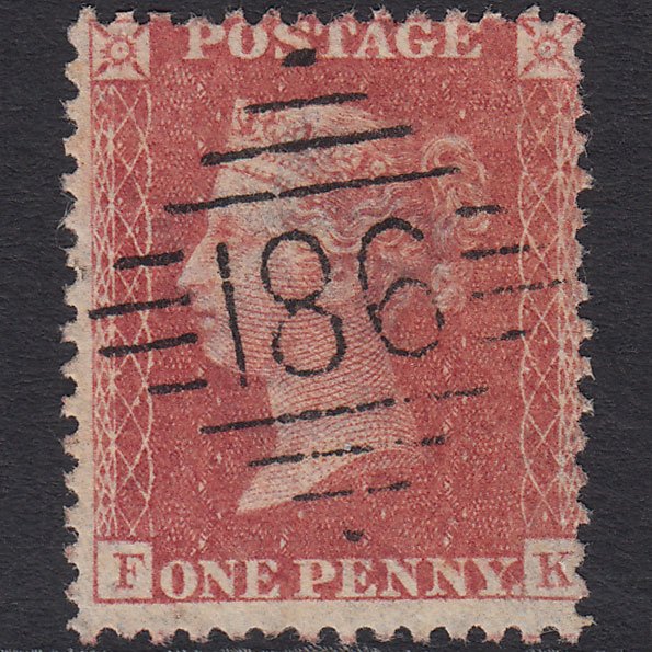 GB QV 1857 1d Pale Rose (Plate 61) SG39-C10(3) FK FU Dublin 186