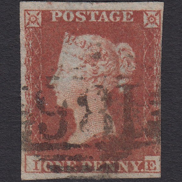 GB QV 1841 1d Red-brown (Plate 160) SG8-B2(1) IE FU nr 4 Margins Dublin 186