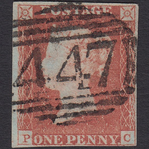 GB QV 1841 1d Red-brown (Plate 75) SG8-B1(1) PC VFU 4 Margins Leeds 447