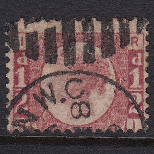 GB QV 1870 1/2d Rose-red (Plate 20) SG48-G4 RI GU London D&S Cancel
