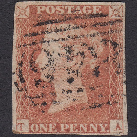 GB QV 1841 1d Red-brown (Plate 85) SG8-B1(1) TA GU 4 Margins Warminster 846