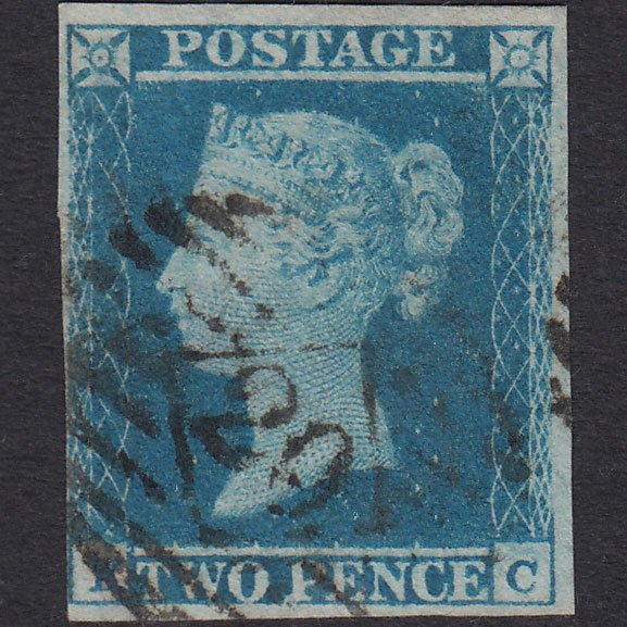 GB QV 1841 2d Blue (Plate 4) SG14-E1(2) KC GU 4 Margins London IS 20