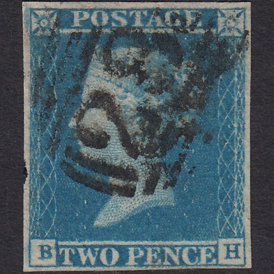 GB QV 1841 2d Blue (Plate 3) SG14-E1(2) BH FU 4 Margins