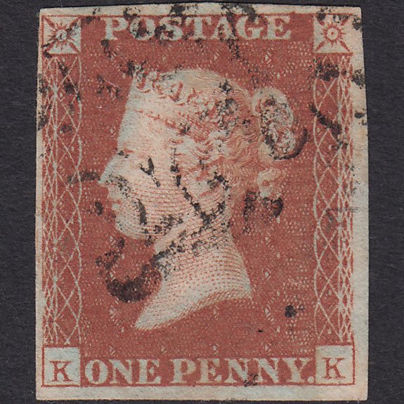 GB QV 1841 1d Red-brown (Plate 20) SG8-B1(1) KK FU 4 Margins Maltese Cross