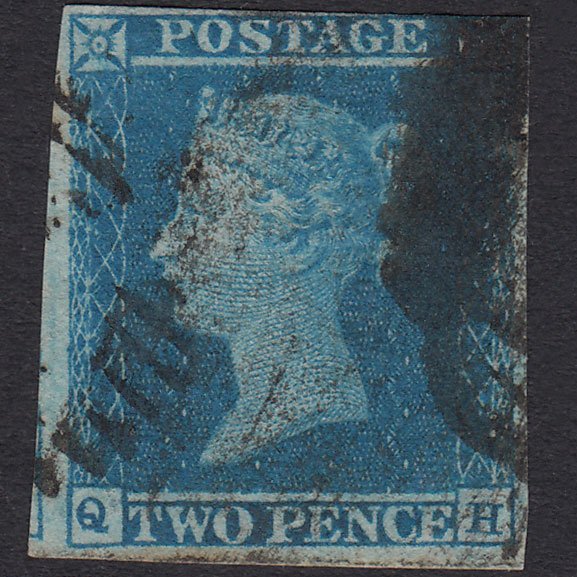 GB QV 1841 2d Blue Plate 4 SG14-E1(2) QH GU Nr 4 Margins