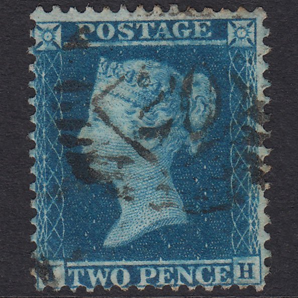 GB QV 1855 2d Blue Plate 5 SG34-F6(1) IH GU London IS 20