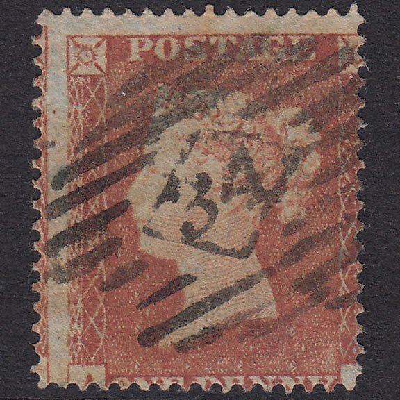GB QV 1854 1d Red-Brown SG17-C1(1) A? GU London IS 34 Misperf